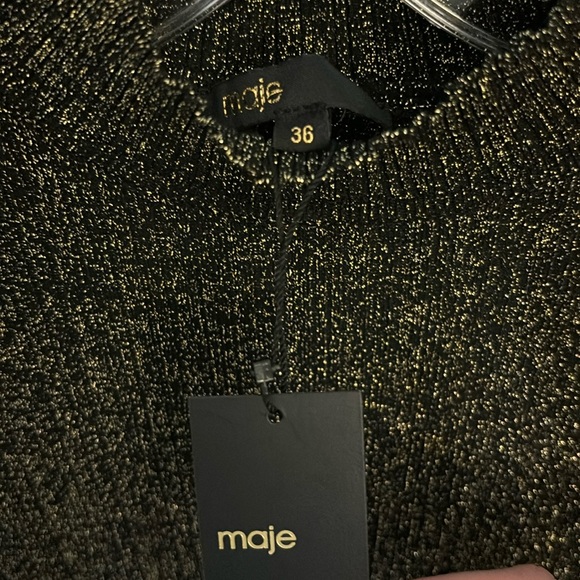 MAJE Black with gold glitter ruched short jumper dress, size 36 NWT - Picture 2 of 5